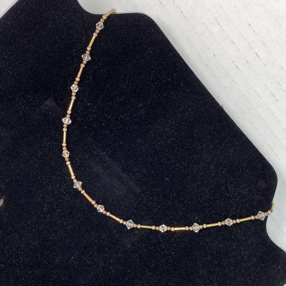 15 Inch Clear and Gold Handmade Beaded Necklace - Picture 2 of 8